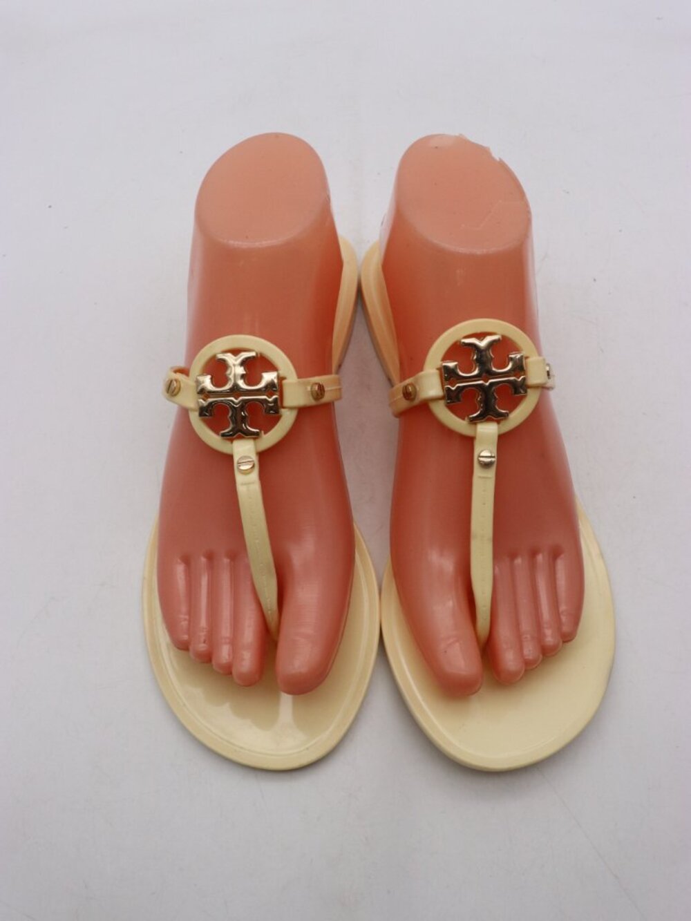 Tory Burch Mini Miller Jelly Women's Size 7 M Sandals Ivory Gold Color Logo